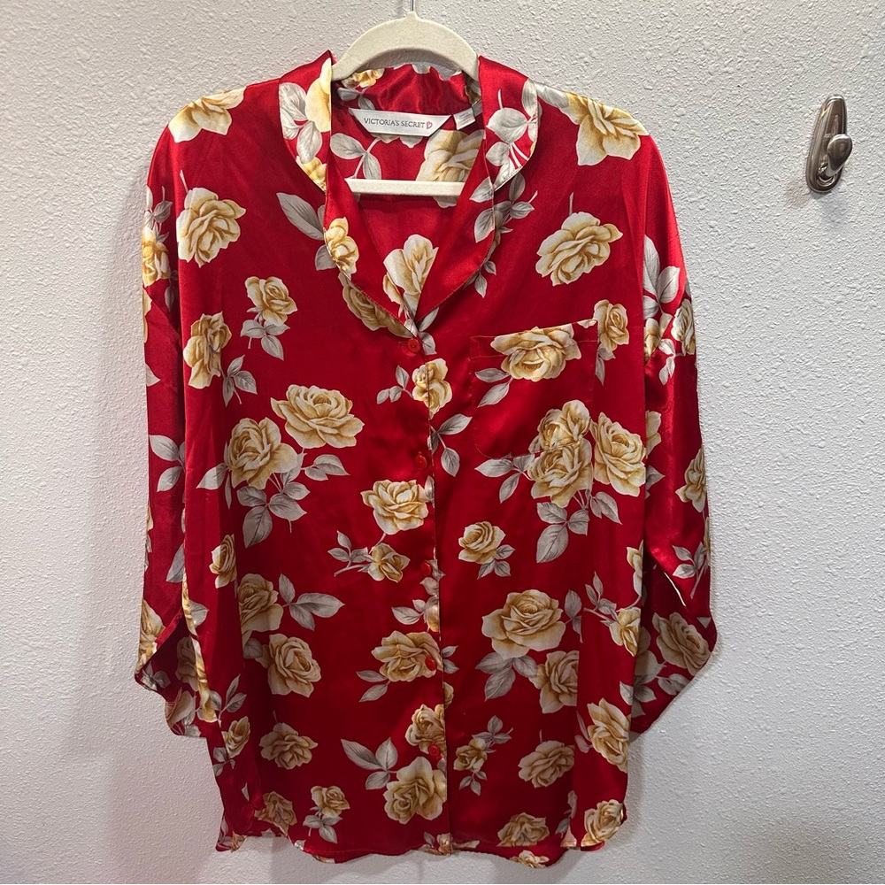 Victoria’s Secret Vintage Red Floral Nightgown Sleep Shirt Large